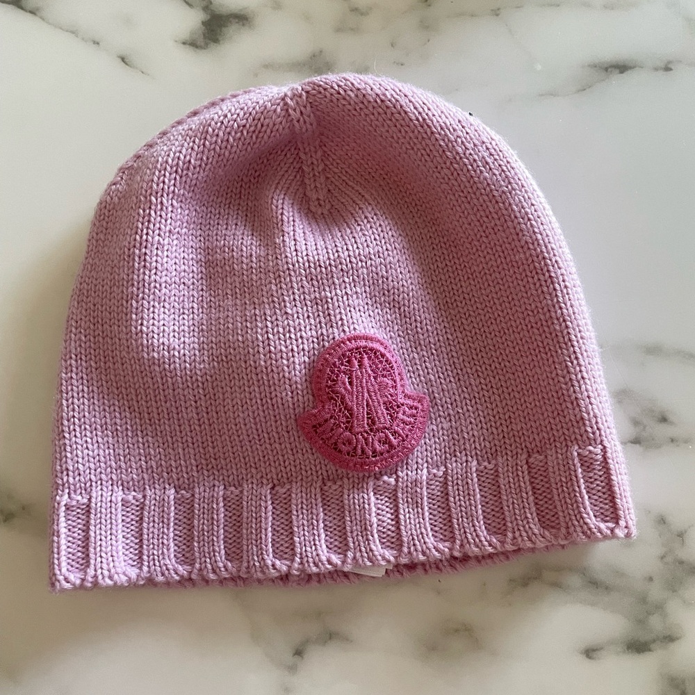Moncler XS Wool Infant Enfant Beanie Pink